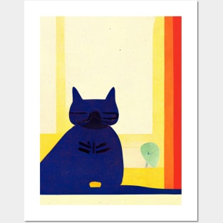 I Am Power Cat Retro Poster Vintage Art Space Wall Vibrant Yellow Illustration Posters and Art